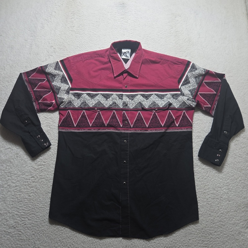 Vintage Roper Pearl Snap Shirt Mens XL Made In USA Long Sleeve Aztec South West